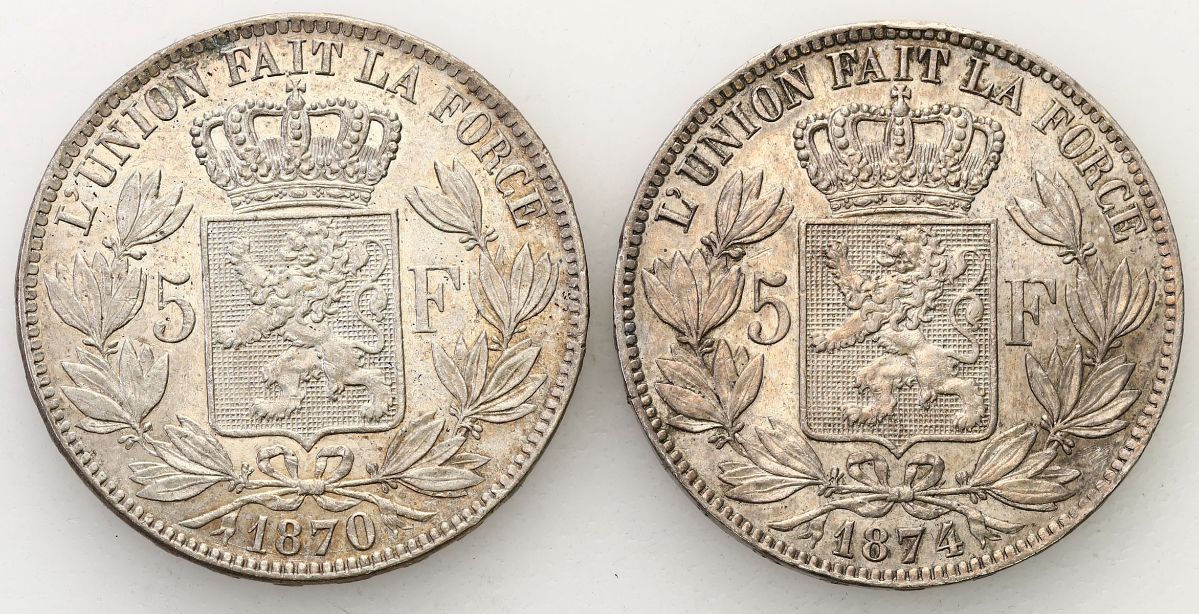 Belgia, Leopold II (1865-1909). 5 franków 1870, 1974, Bruksela